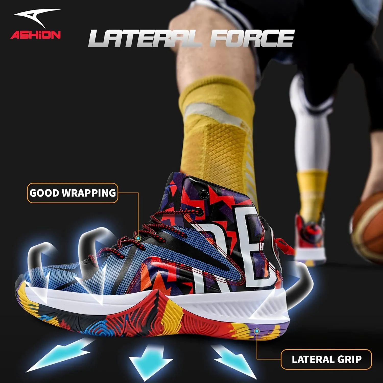 ASHION Mens Basketball Shoes Lightweight Breathable Sneakers Anti Slip Sports Shoes for Running Walking