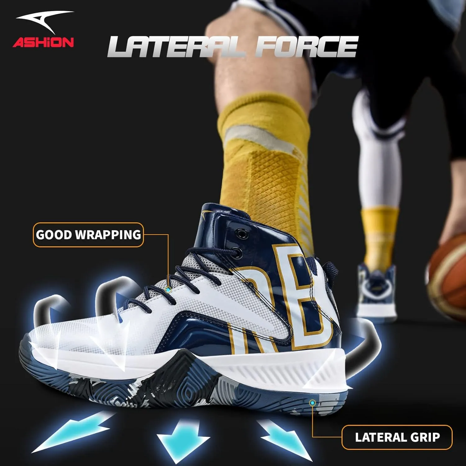 ASHION Mens Basketball Shoes Lightweight Breathable Sneakers Anti Slip Sports Shoes for Running Walking