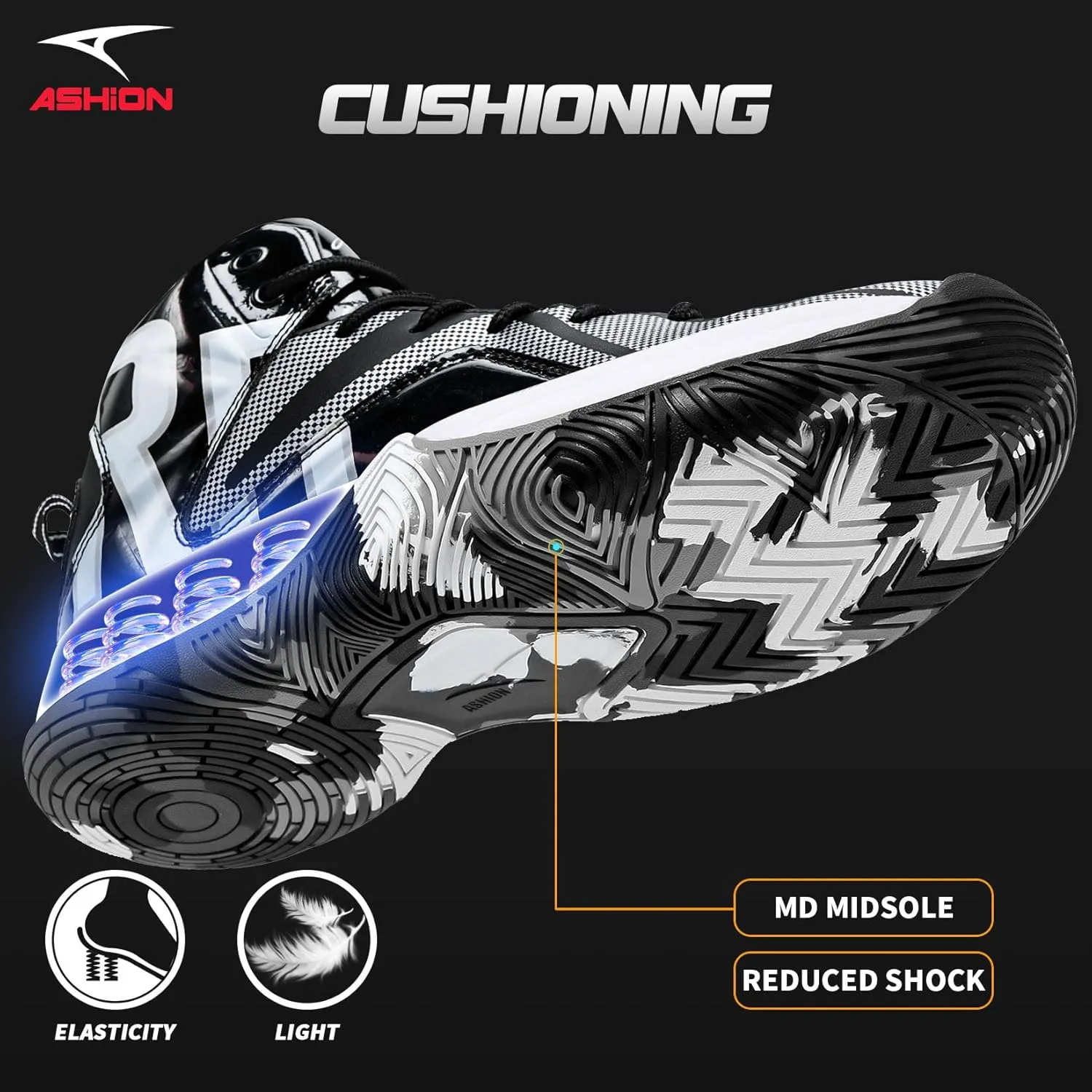 ASHION Mens Basketball Shoes Lightweight Breathable Sneakers Anti Slip Sports Shoes for Running Walking