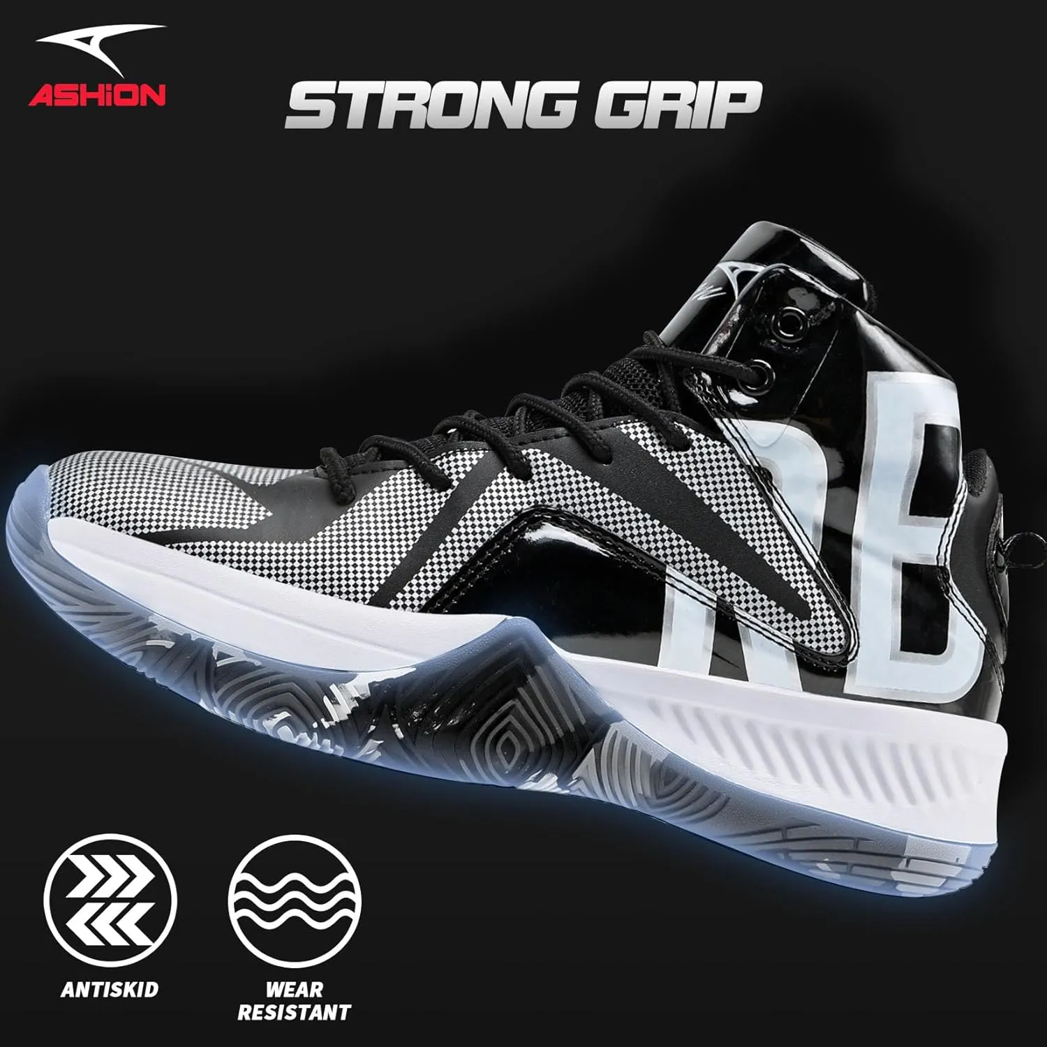 ASHION Mens Basketball Shoes Lightweight Breathable Sneakers Anti Slip Sports Shoes for Running Walking