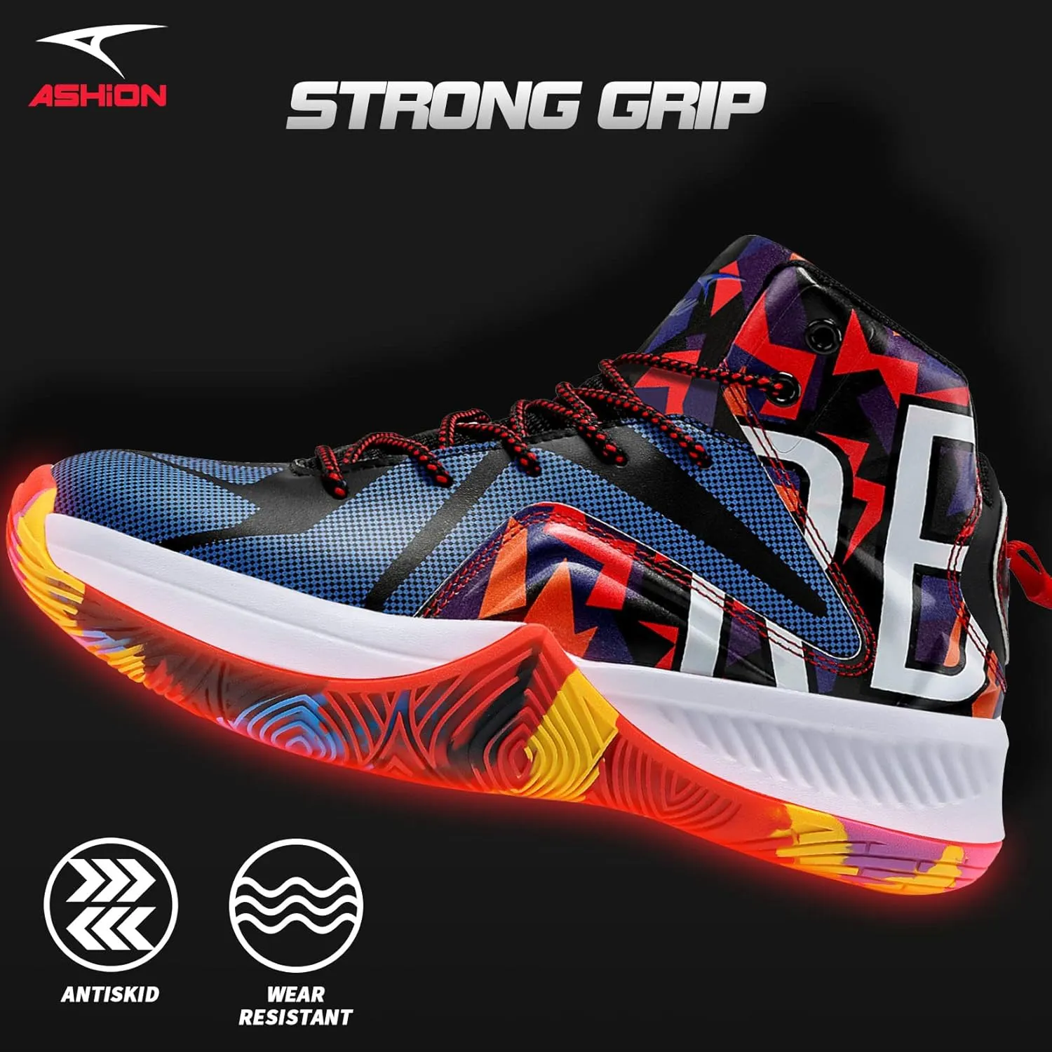 ASHION Mens Basketball Shoes Lightweight Breathable Sneakers Anti Slip Sports Shoes for Running Walking