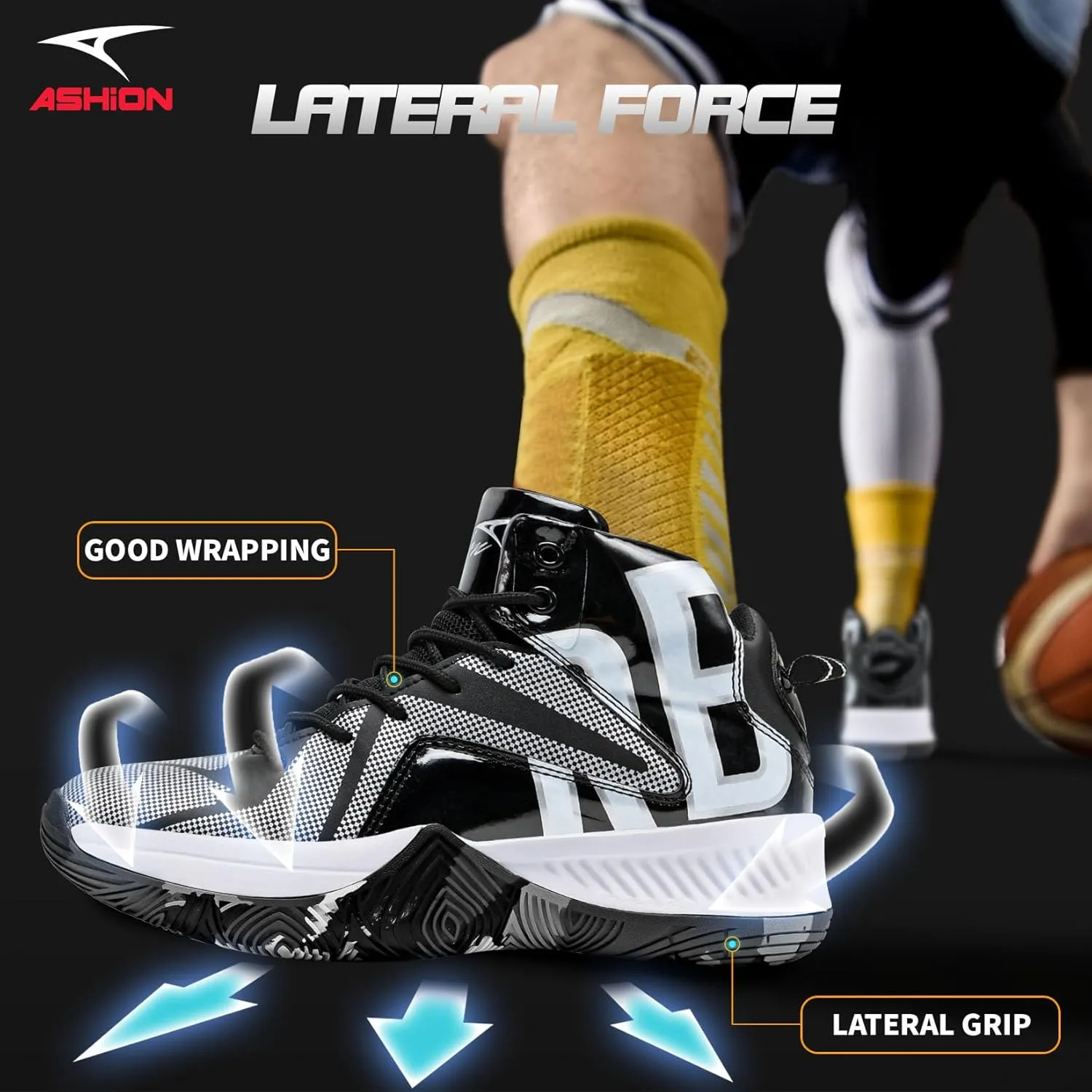 ASHION Mens Basketball Shoes Lightweight Breathable Sneakers Anti Slip Sports Shoes for Running Walking