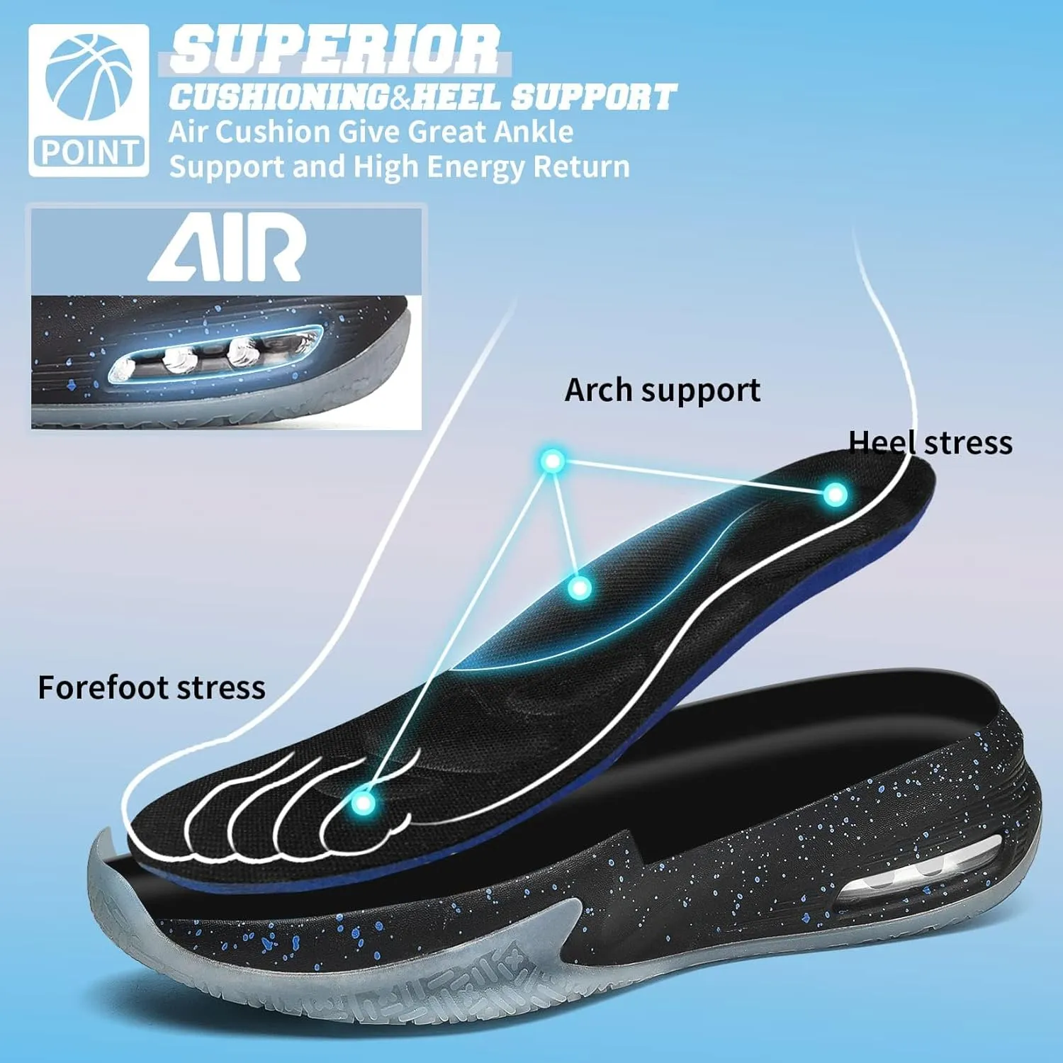 ASHION Mens Basketball Shoes Lightweight Breathable Sneakers Anti Slip Sports Shoes for Running Walking