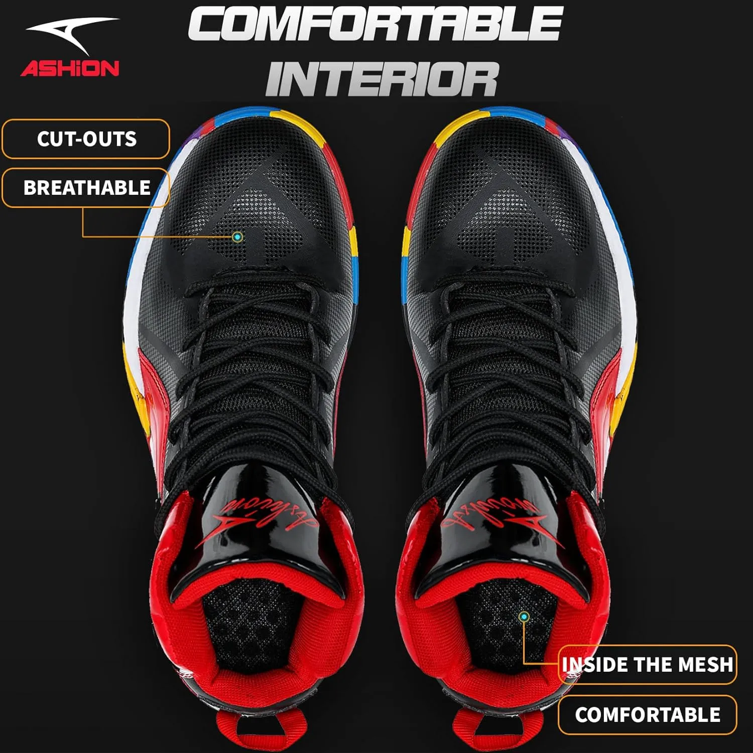 ASHION Mens Basketball Shoes Lightweight Breathable Sneakers Anti Slip Sports Shoes for Running Walking