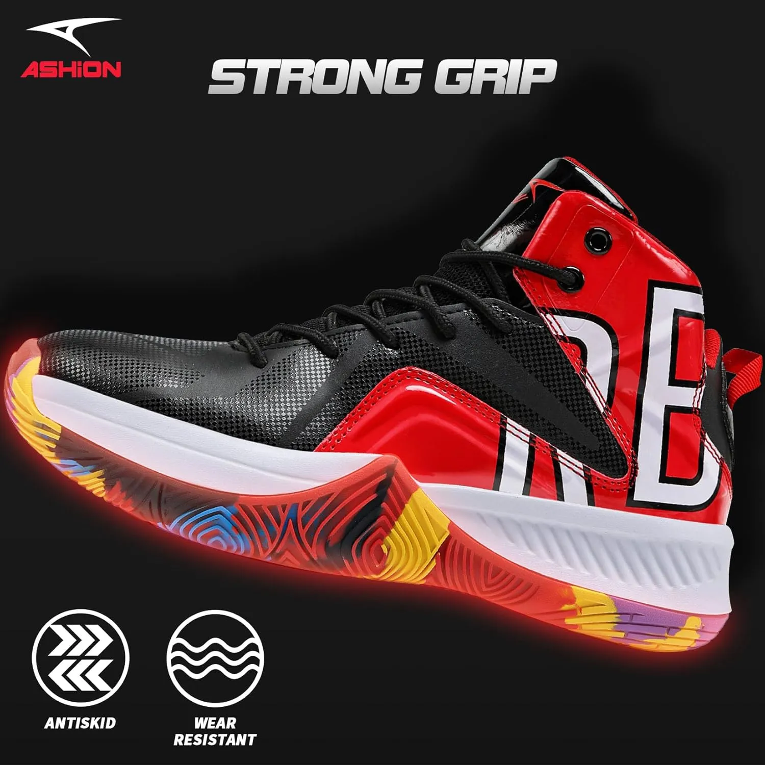 ASHION Mens Basketball Shoes Lightweight Breathable Sneakers Anti Slip Sports Shoes for Running Walking