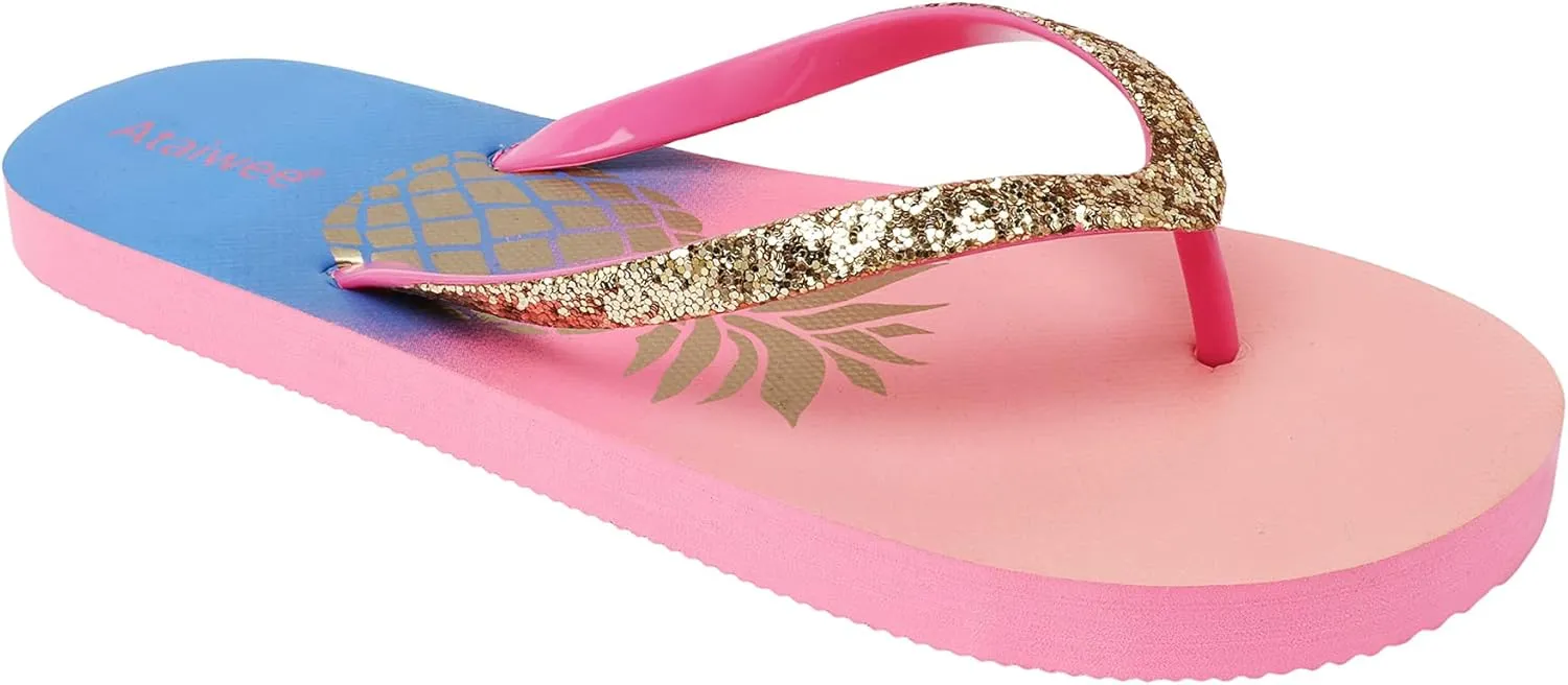Ataiwee Girl's Flip Flops, Kid's Slip On Thong Sandals with Fruit Printed.