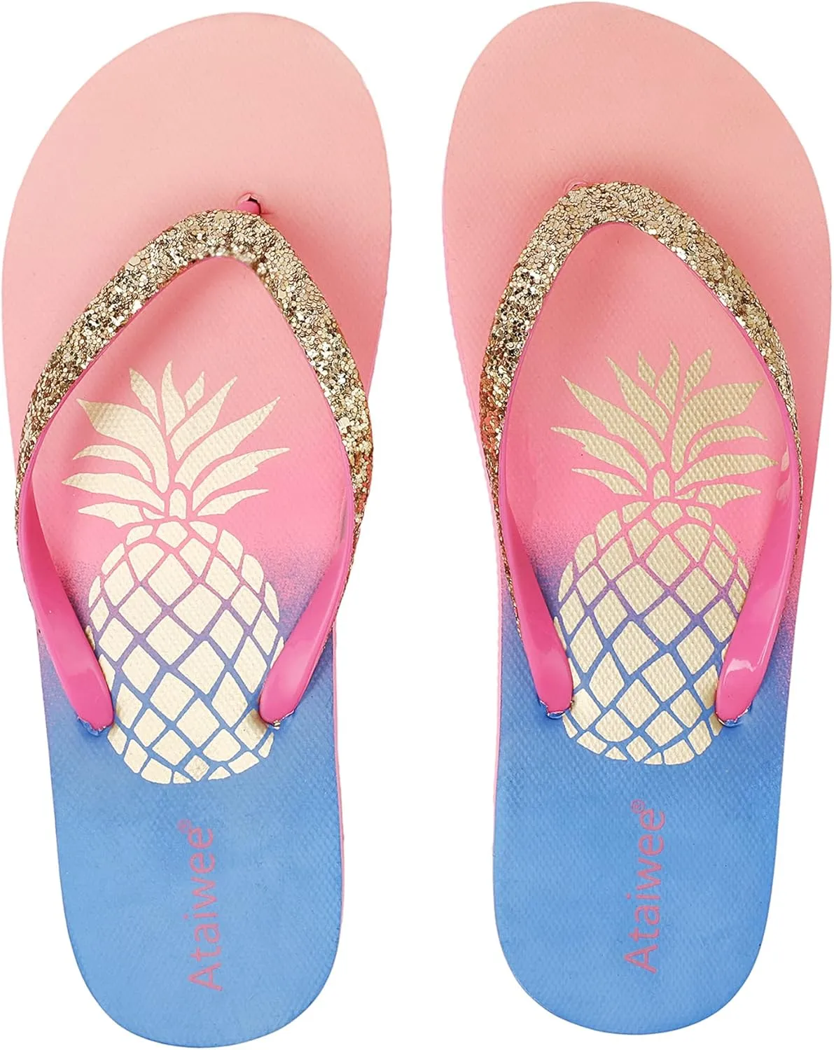 Ataiwee Girl's Flip Flops, Kid's Slip On Thong Sandals with Fruit Printed.