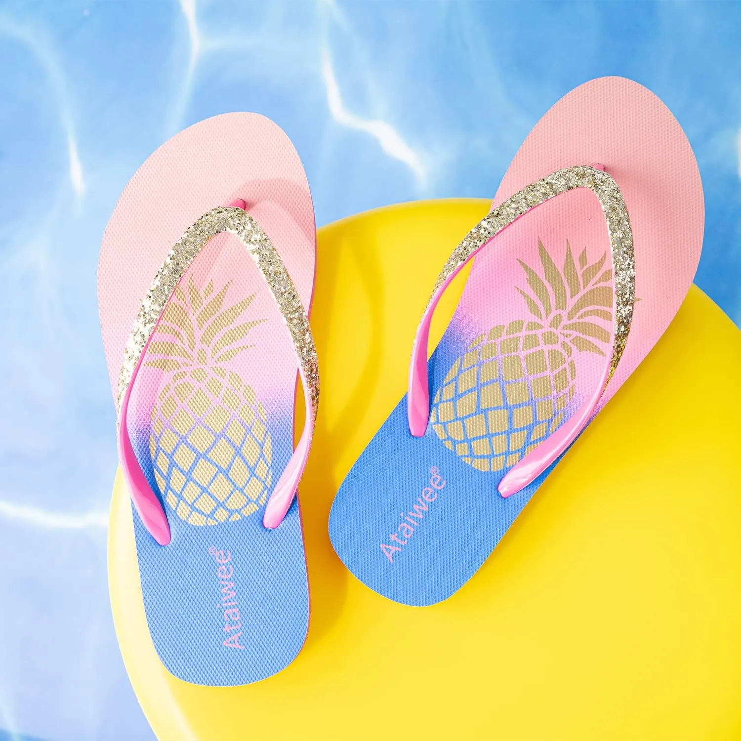 Ataiwee Girl's Flip Flops, Kid's Slip On Thong Sandals with Fruit Printed.