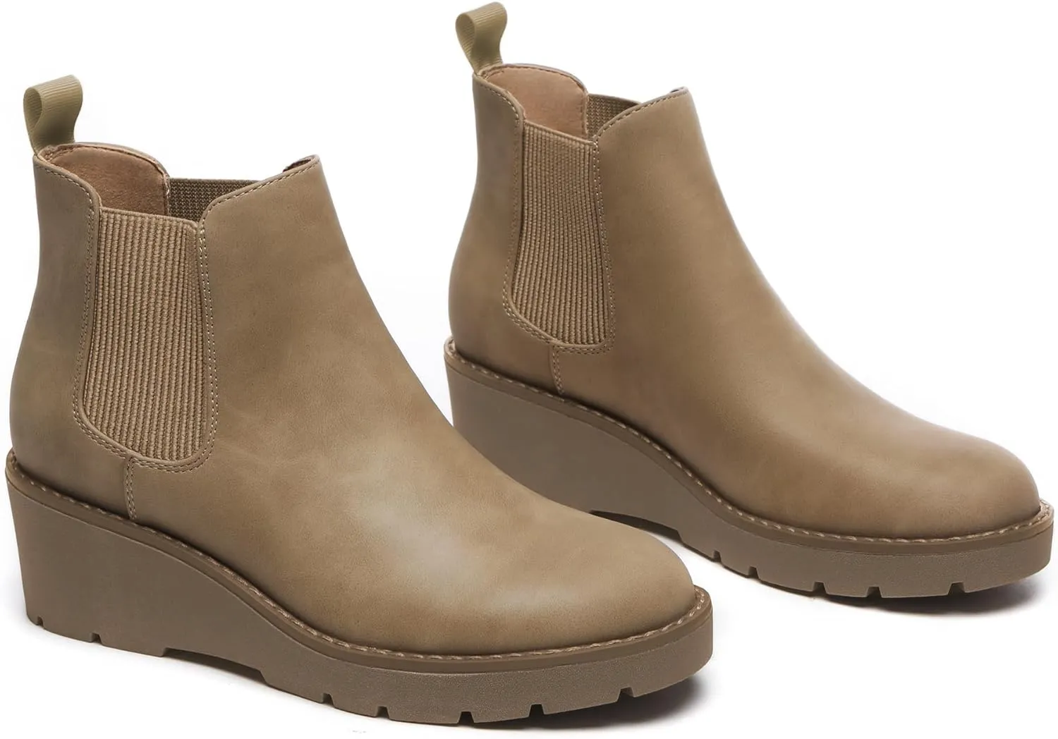 Athlefit Women's Chelsea Wedge Boots Elastic Platform Lug Sole Slip on Wedge Ankle Booties
