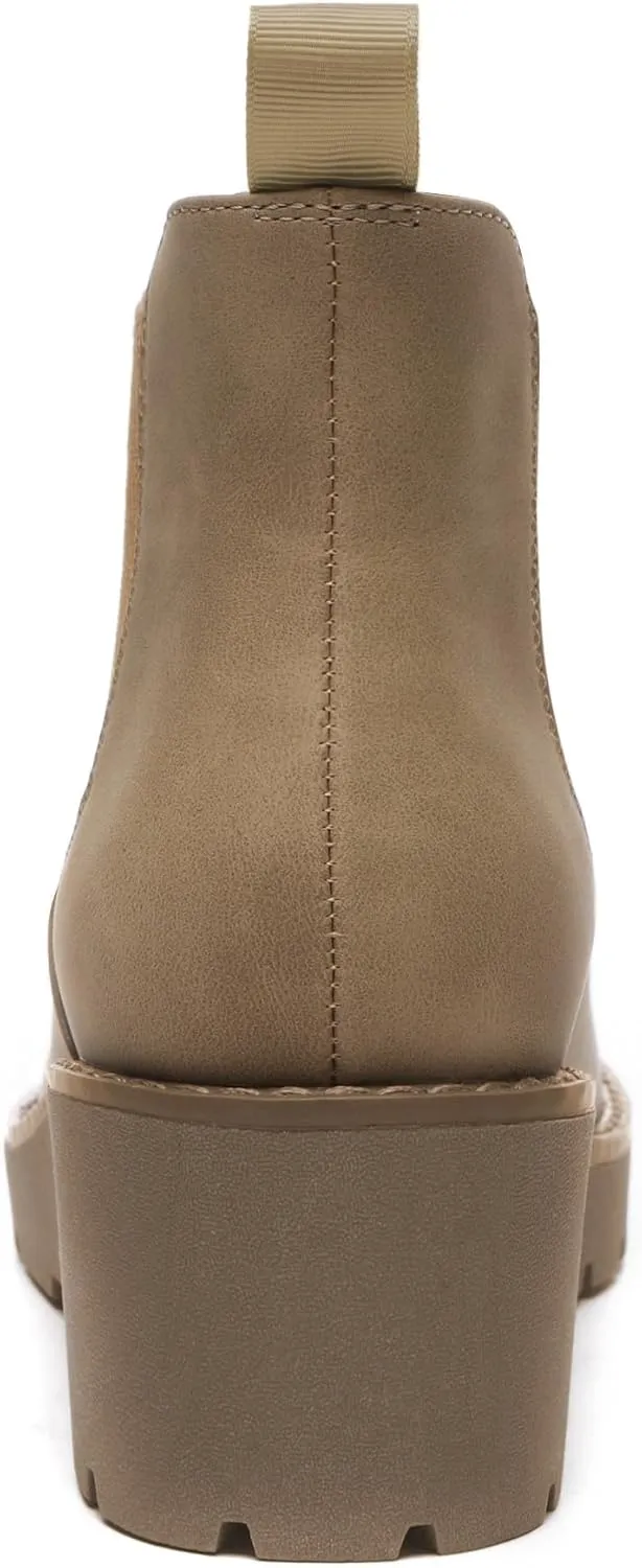 Athlefit Women's Chelsea Wedge Boots Elastic Platform Lug Sole Slip on Wedge Ankle Booties