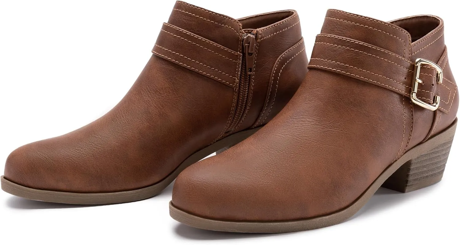 Athlefit Women's Chunky Low Heel Ankle Boots Classic Pointed Toe Side Zipper Booties