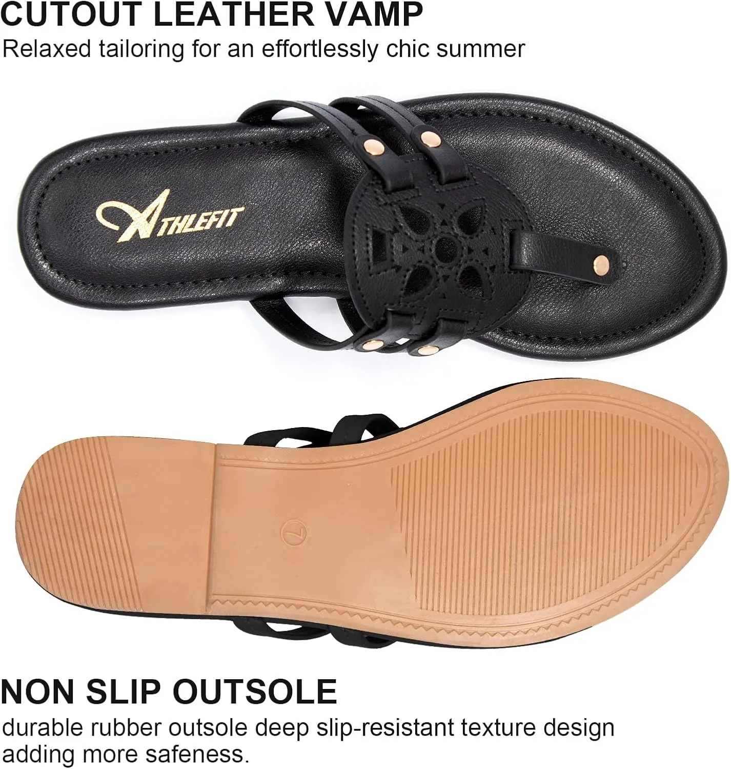 Athlefit Womens Flat Sandals Flip Flops Casual Slip on Comfortable Thong Beach Sandal for Women Dressy