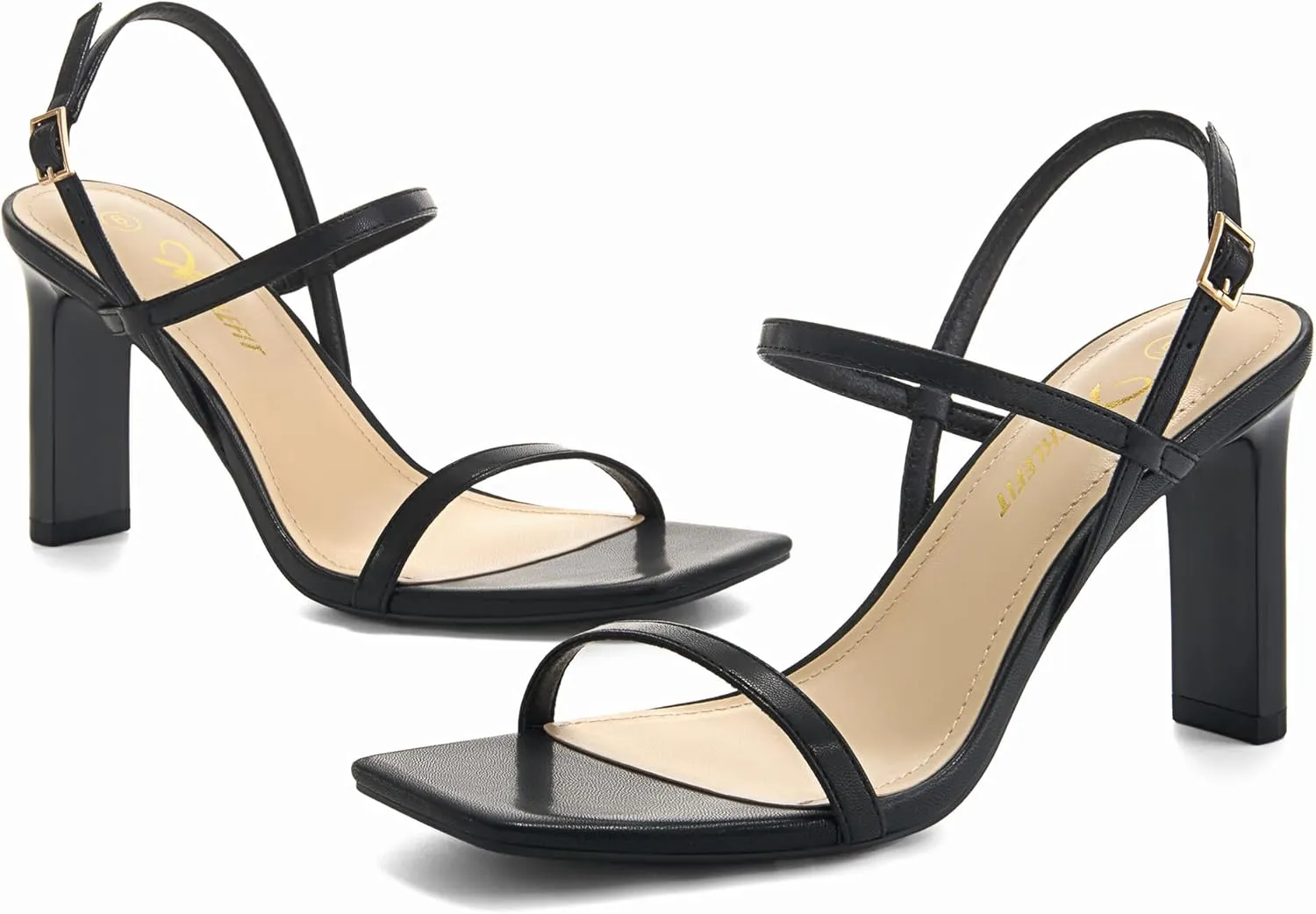 Athlefit Women's Strappy High Heels Square Open Toe Heeled Sandals Ankle Strap Dressy Wedding Party Shoes