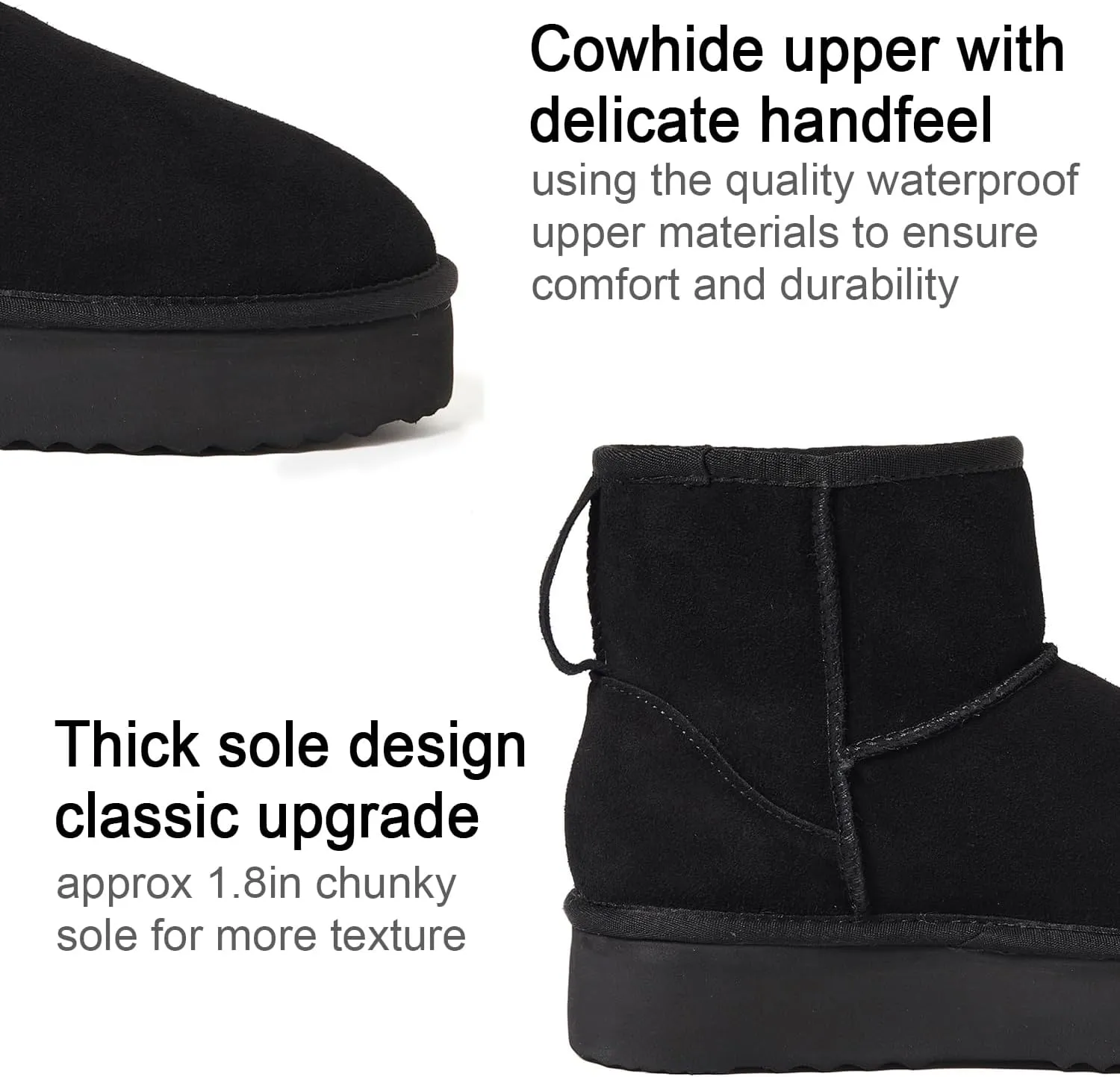 AUSLAND Women's Platform Winter Sonw Boots Genuine Suede Waterproof Anti-Slip Warm Lined Comfortable Outdoor Ankle Boots 9318
