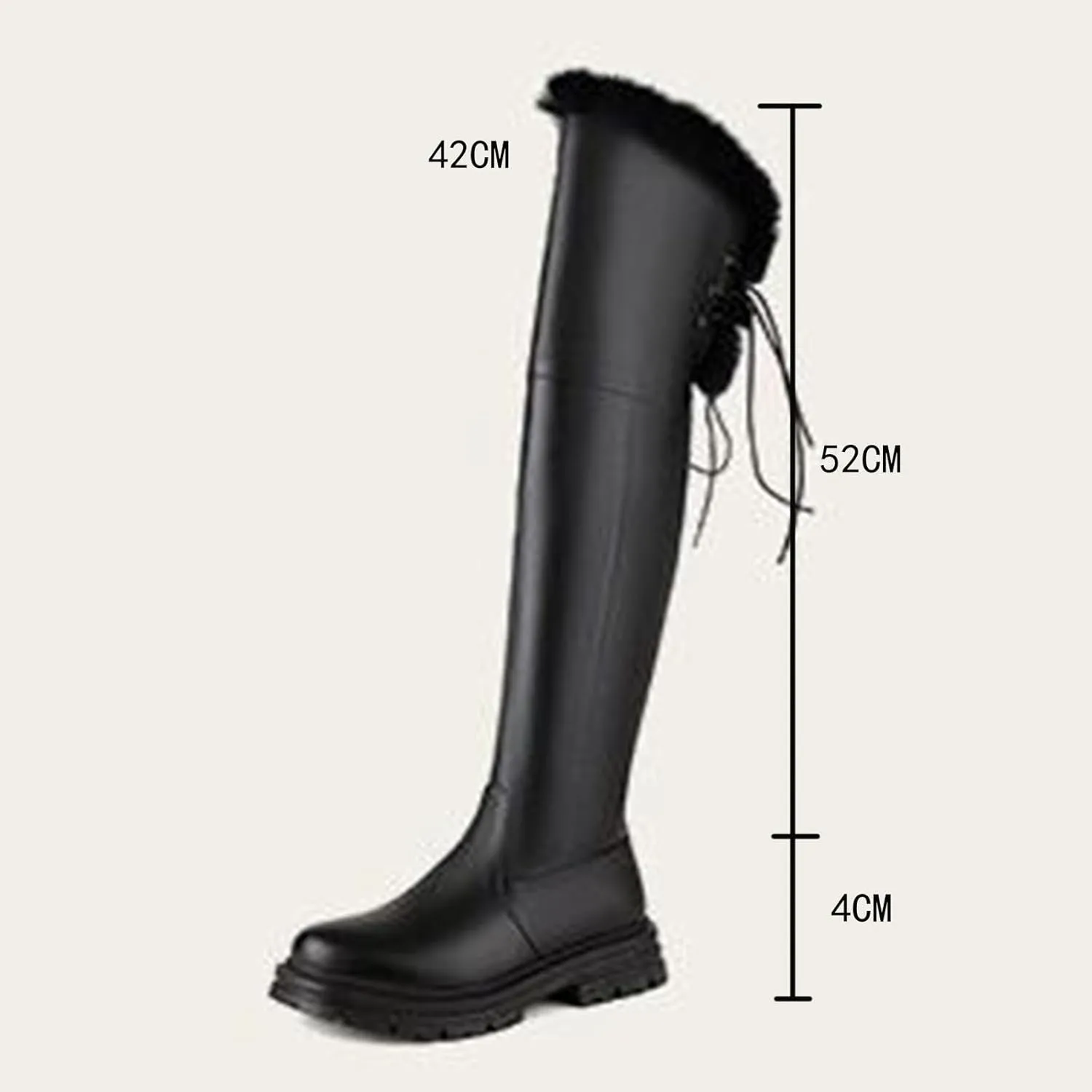 Back Lace-Up Side Zipper Snow Boots, Thick Fleece Lining Raw Edge Warm Over-The-Knee Boots Patent Leather Rubber Sole Straight Boots Waterproof Women's Winter Boots
