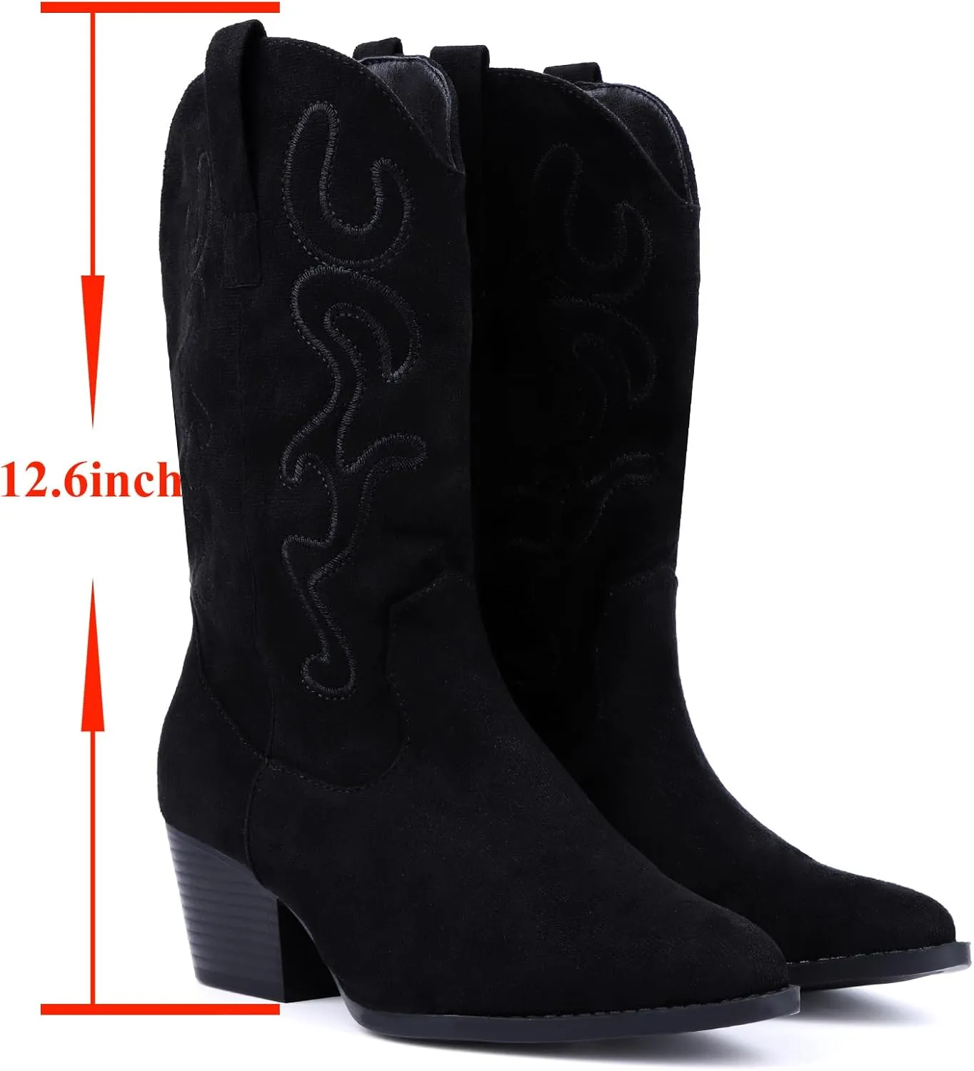 Bandkos Cowboy Boots for Women Cowgirl Mid Calf Western Boots Embroidered Stitched Pointed Toe Chunky Block Heel