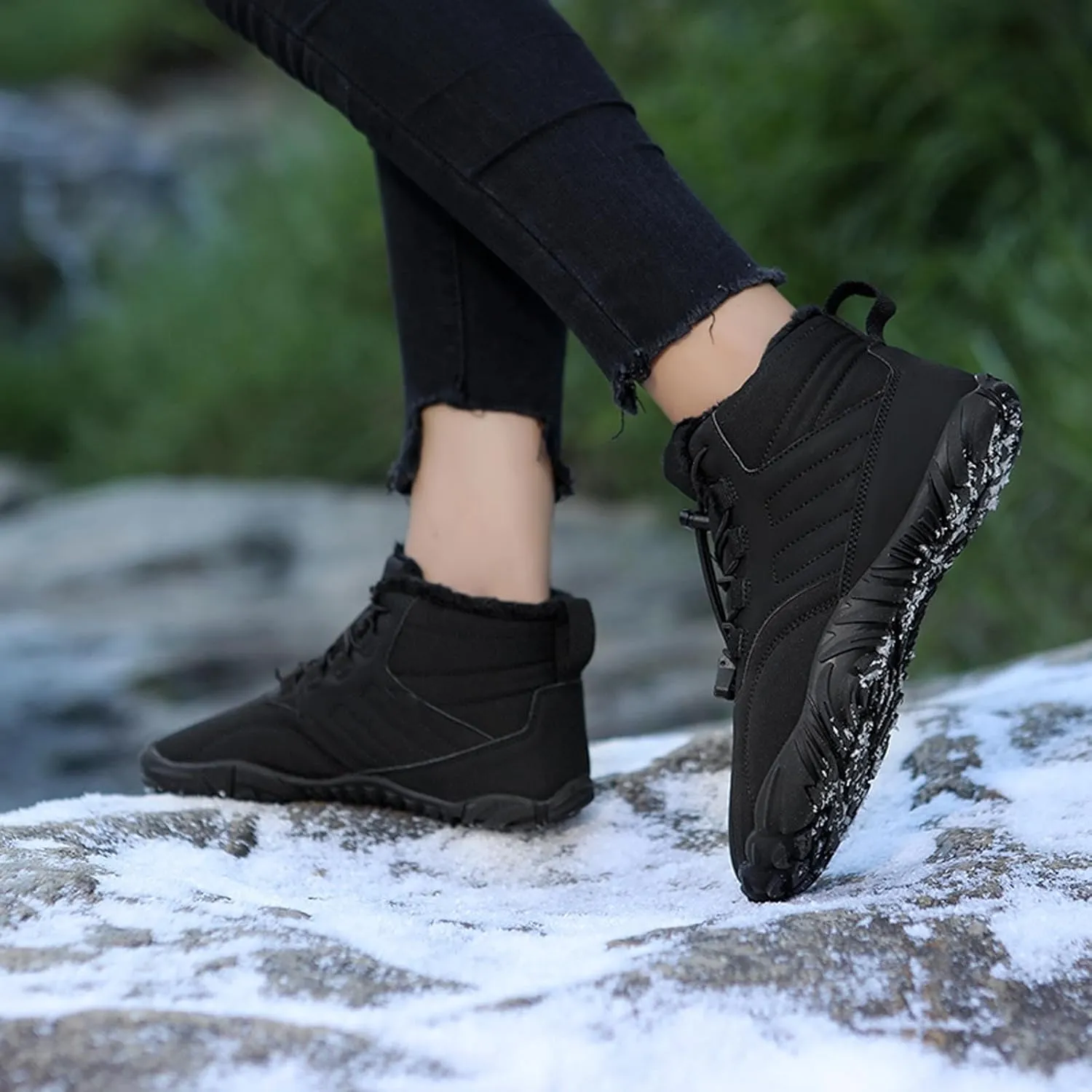 Barefoot Shoes Men's Womens Wide Toe Box Winter Trail Runner Minimalist Zero Drop Sole Cotton Boots Fur Lined Hiking Walking Shoes