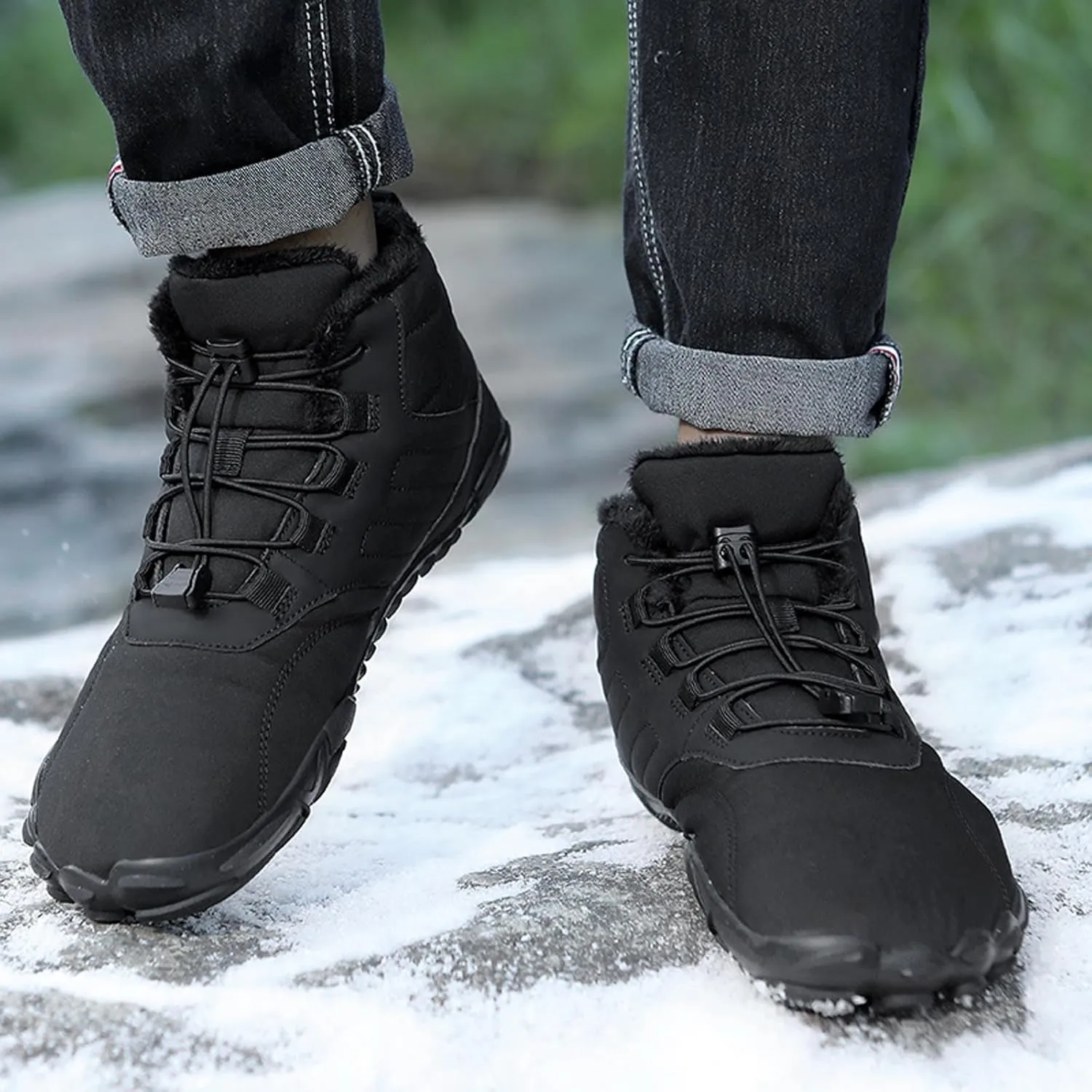 Barefoot Shoes Men's Womens Wide Toe Box Winter Trail Runner Minimalist Zero Drop Sole Cotton Boots Fur Lined Hiking Walking Shoes