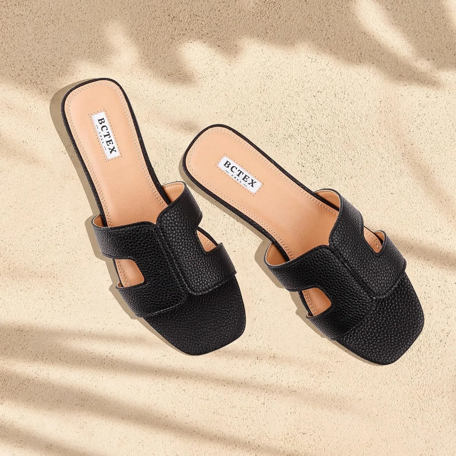 BCTEX COLL Women's Flat Sandals Comfortable Summer Open Toe Slip On Dressy Slide Sandals