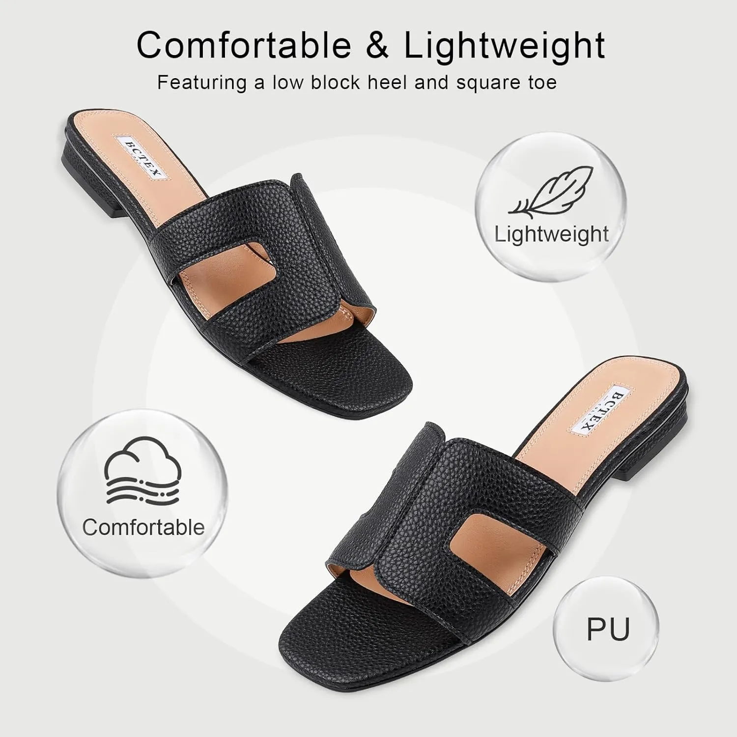 BCTEX COLL Women's Flat Sandals Comfortable Summer Open Toe Slip On Dressy Slide Sandals