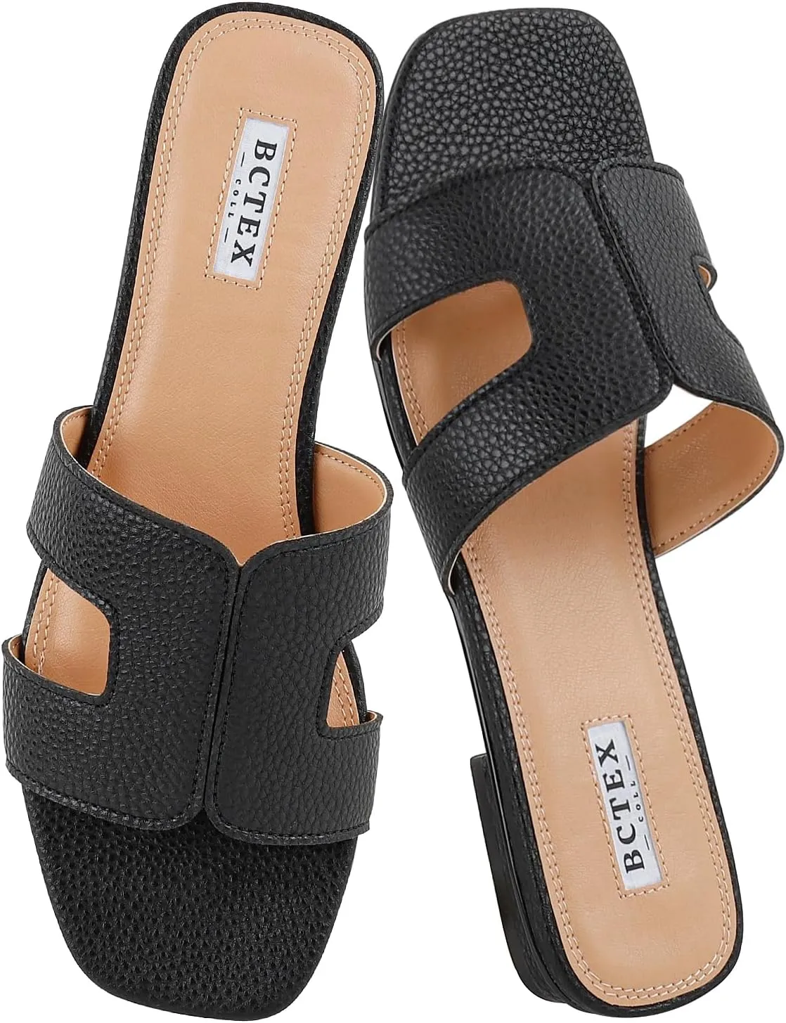 BCTEX COLL Women's Flat Sandals Comfortable Summer Open Toe Slip On Dressy Slide Sandals