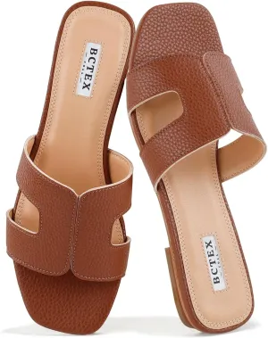 BCTEX COLL Women's Flat Sandals Comfortable Summer Open Toe Slip On Dressy Slide Sandals