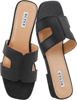 BCTEX COLL Women's Flat Sandals Comfortable Summer Open Toe Slip On Dressy Slide Sandals