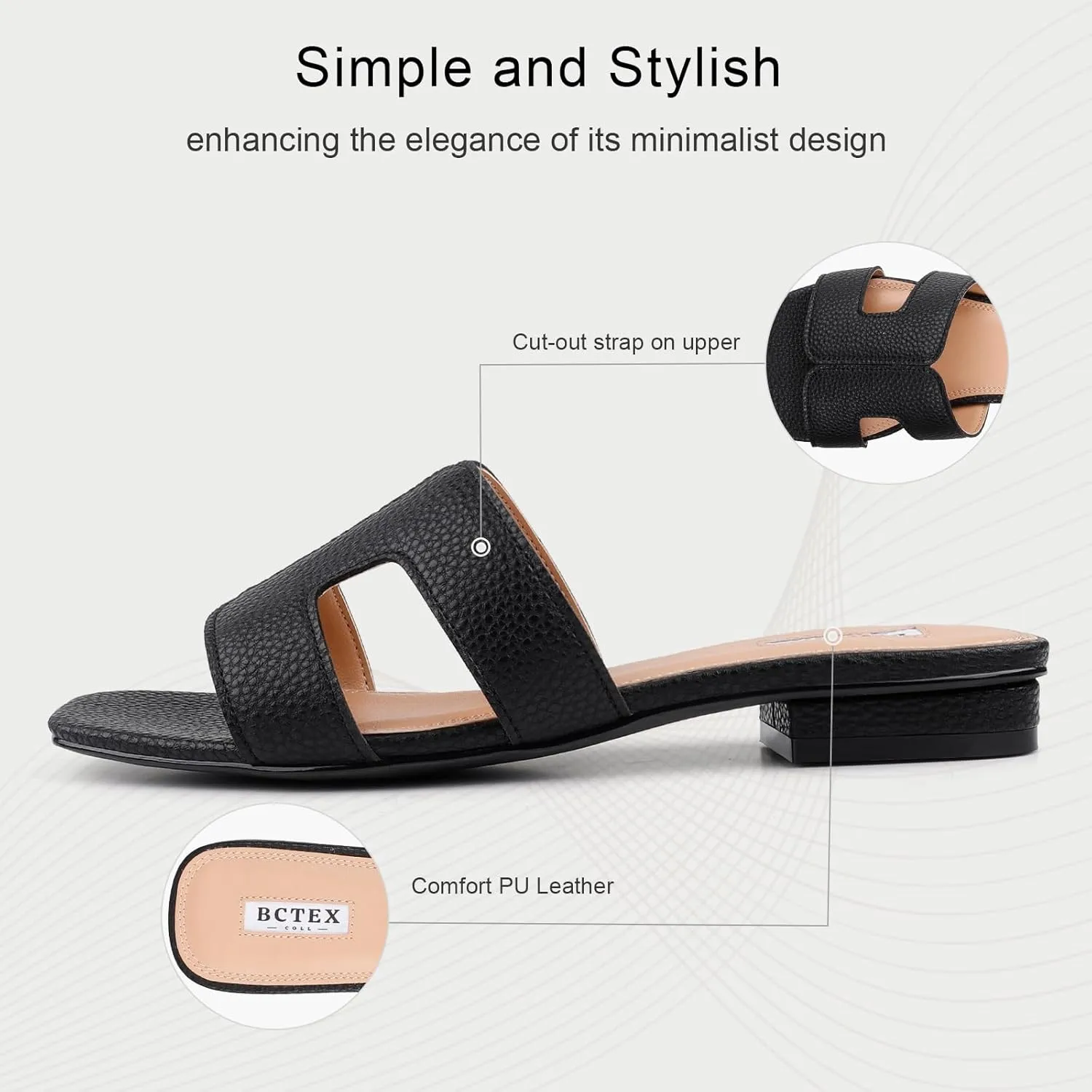 BCTEX COLL Women's Flat Sandals Comfortable Summer Open Toe Slip On Dressy Slide Sandals