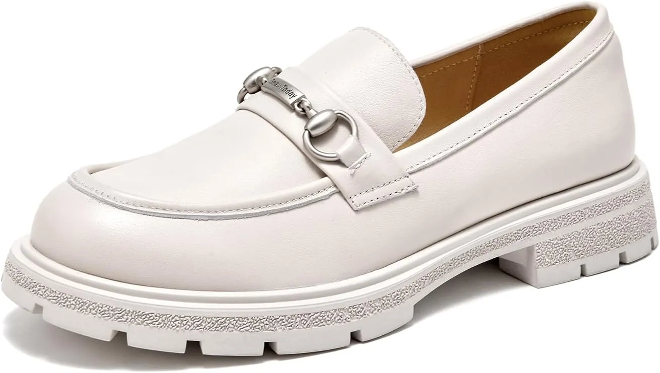 BEAU TODAY Platform Loafers for Women, Chunky Leather Loafers Women, Women’s Slip-on Comfortable Business Casual Round Toe Office Walking Ladies Shoes