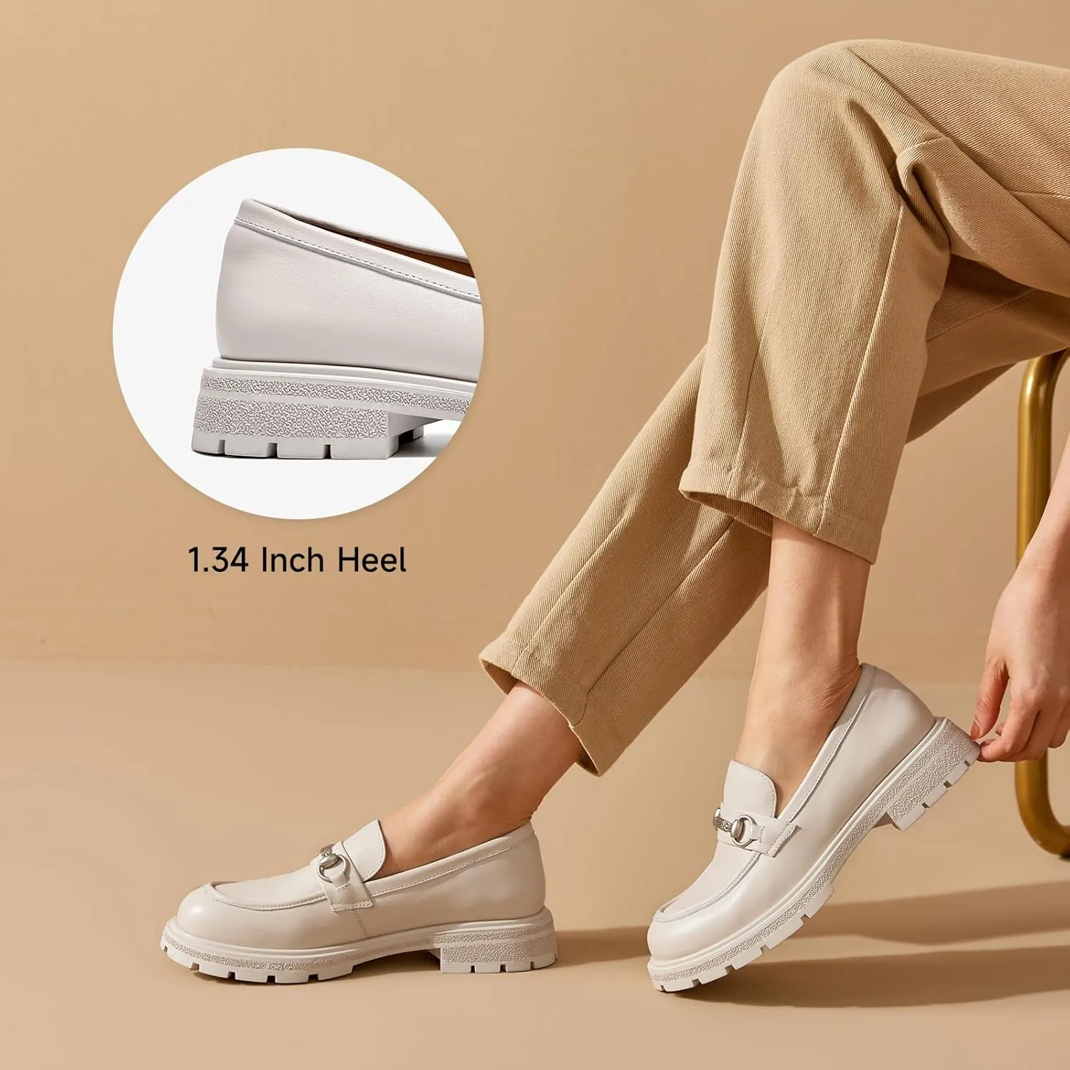 BEAU TODAY Platform Loafers for Women, Chunky Leather Loafers Women, Women’s Slip-on Comfortable Business Casual Round Toe Office Walking Ladies Shoes