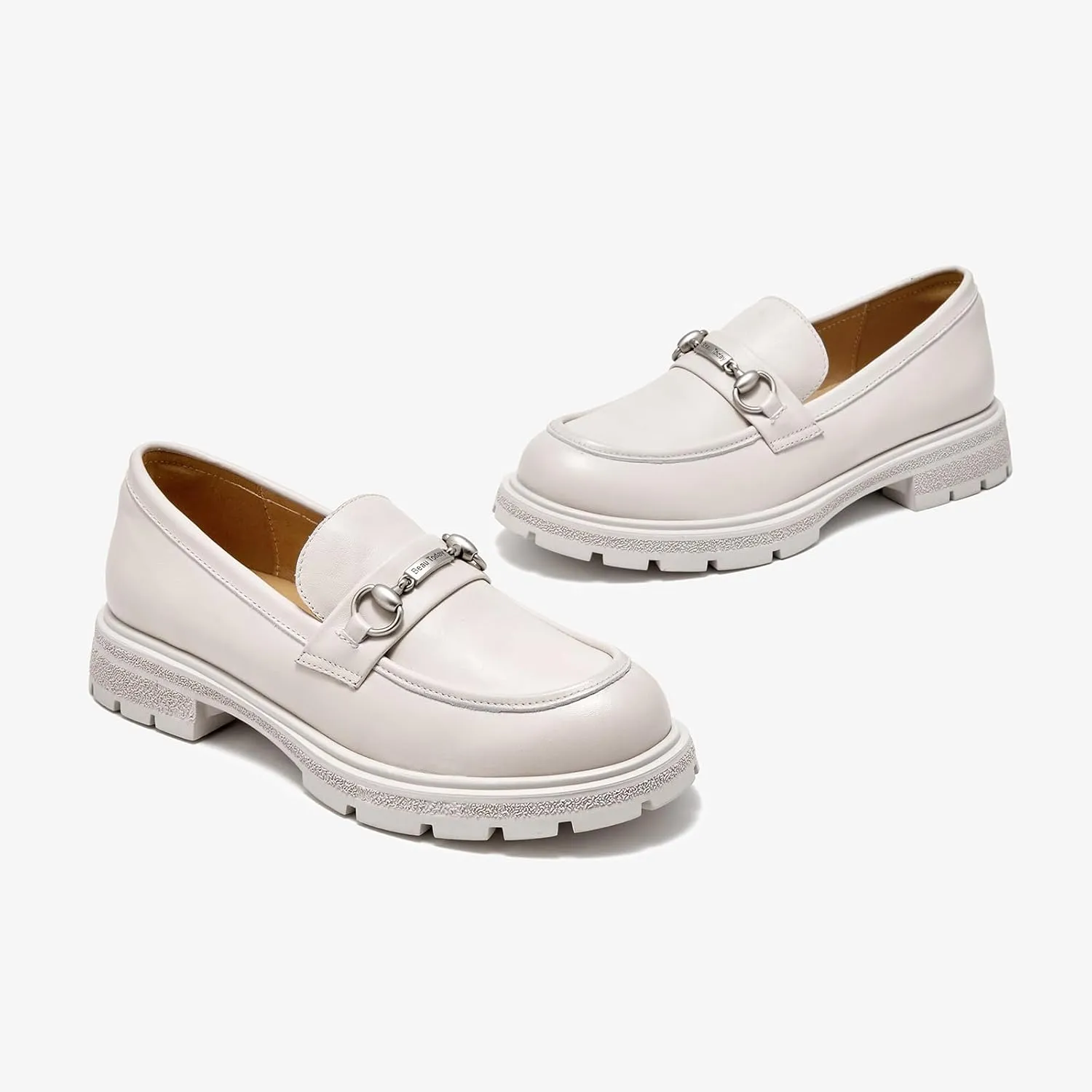 BEAU TODAY Platform Loafers for Women, Chunky Leather Loafers Women, Women’s Slip-on Comfortable Business Casual Round Toe Office Walking Ladies Shoes
