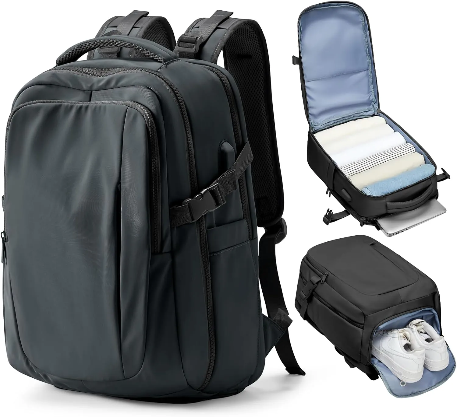 Black Travel Backpack for Women Mens Backpack Carry On Flight Approved personal item bag, 14 Inch Anti Theft Laptop Backpack Waterproof for Weekender Traveling Hiking