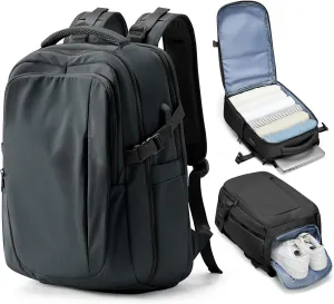 Black Travel Backpack for Women Mens Backpack Carry On Flight Approved personal item bag, 14 Inch Anti Theft Laptop Backpack Waterproof for Weekender Traveling Hiking