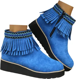 Boots for Women Ankle BootiesComfortable Boots for Women Western Thick Wedge Heel Tassel Frosted Suede Bare Boots