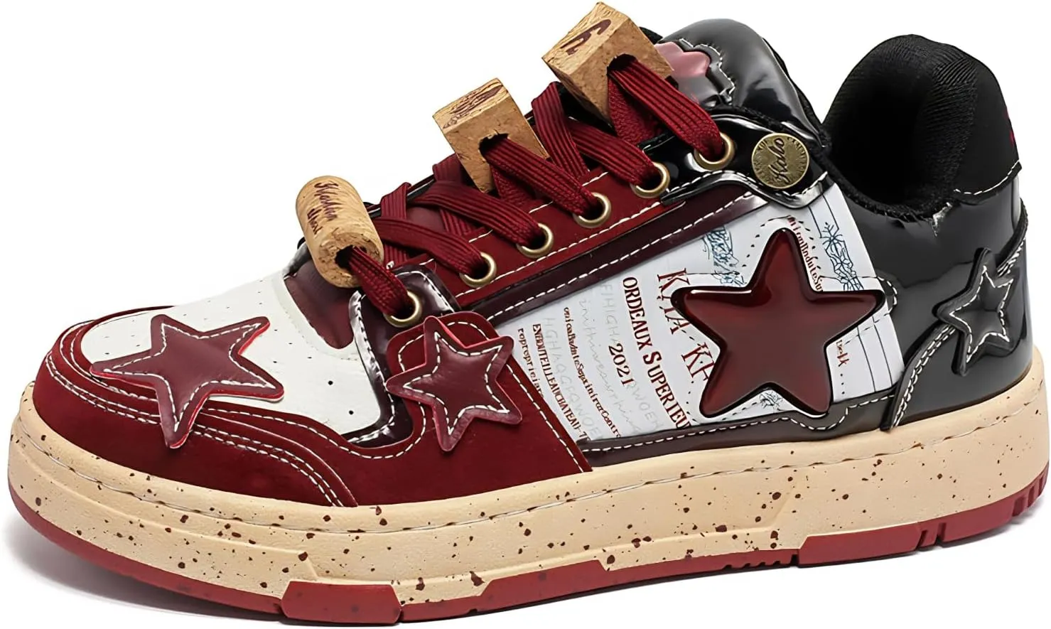 Burgundy Star Print Fashion Chunky Sneakers for Women Trendy Casual Aesthetic Skateboard Walking Dance Shoes