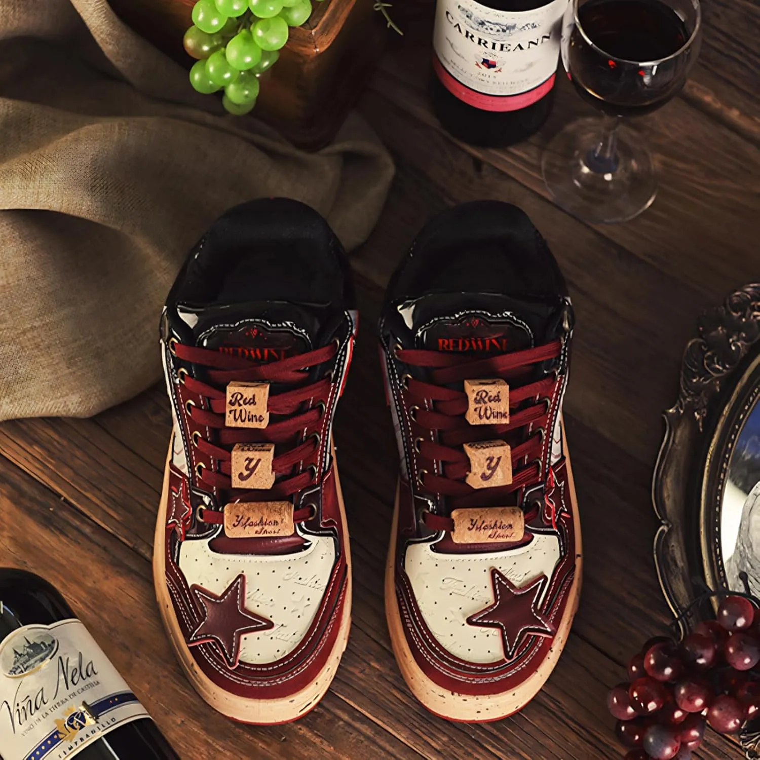 Burgundy Star Print Fashion Chunky Sneakers for Women Trendy Casual Aesthetic Skateboard Walking Dance Shoes