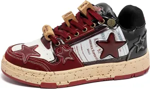 Burgundy Star Print Fashion Chunky Sneakers for Women Trendy Casual Aesthetic Skateboard Walking Dance Shoes