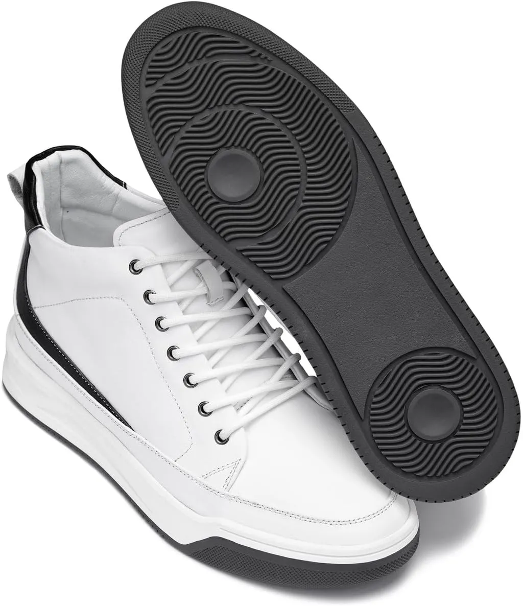 CALTO Men's Invisible Height Increasing Elevator Shoes - Premium Leather Lace-up Ankle Top Sneaker Boots - 2.6 Inches Taller
