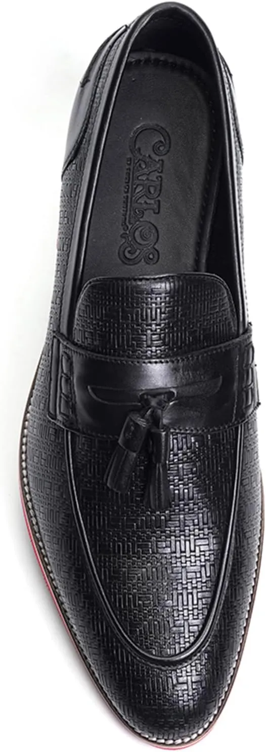 Carlos Santana Slip-on Leather Garcia Tassel Loafers for Men | 100% Leather Fabric | Cushioned Footbed | with Embossed Print on The Calfskin Leather