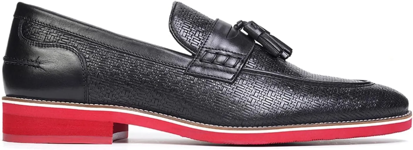 Carlos Santana Slip-on Leather Garcia Tassel Loafers for Men | 100% Leather Fabric | Cushioned Footbed | with Embossed Print on The Calfskin Leather
