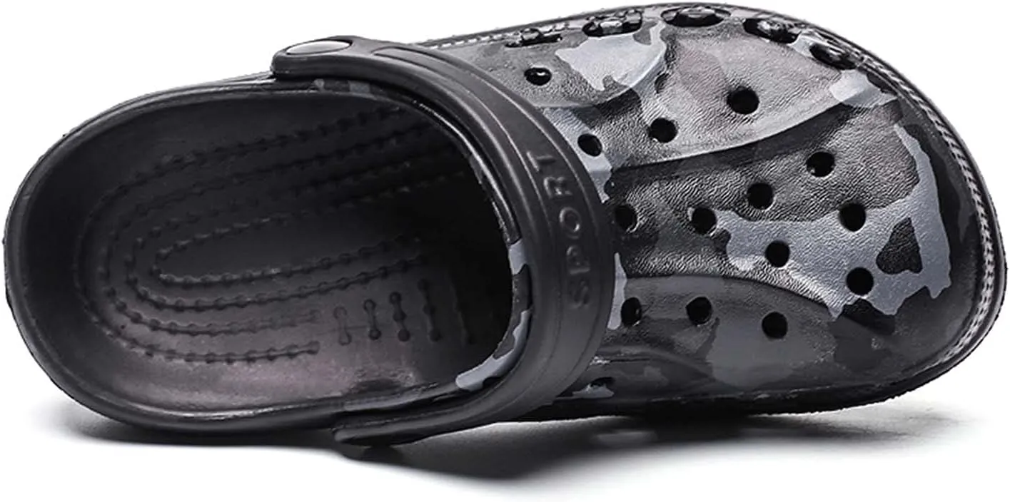 CERYTHRINA Boy's Camouflage Garden Clog Rubber Indoor Outdoor Mules Non Slip Sandals Big Kids Water Shoes