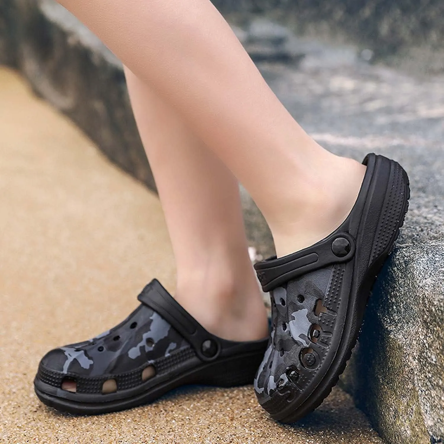 CERYTHRINA Boy's Camouflage Garden Clog Rubber Indoor Outdoor Mules Non Slip Sandals Big Kids Water Shoes