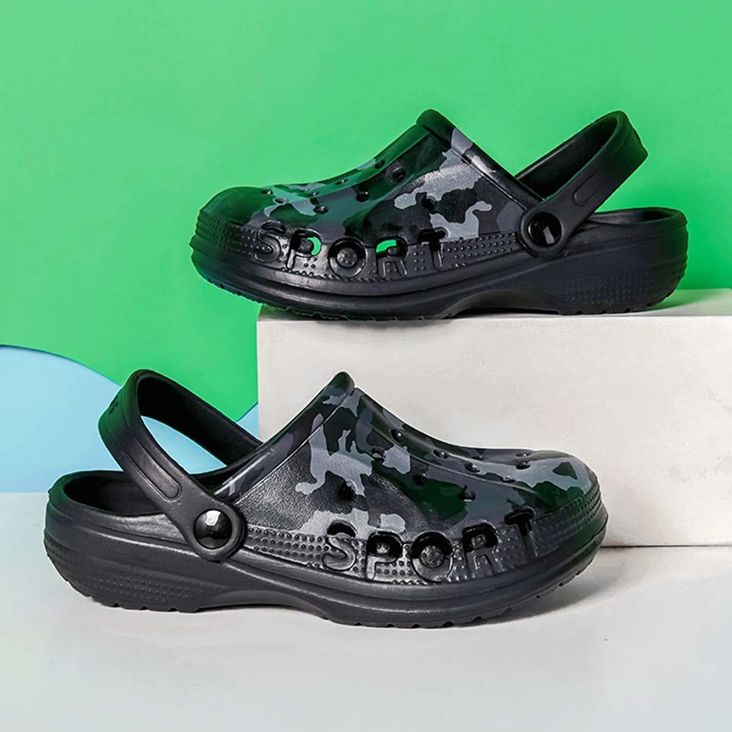 CERYTHRINA Boy's Camouflage Garden Clog Rubber Indoor Outdoor Mules Non Slip Sandals Big Kids Water Shoes