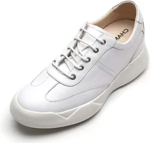 CHAMARIPA Hidden Heel Premium Leather Height Increase Low-Top Skate Shoes Men's Invisible Height Increasing Elevator Casual Fashion Sneaker