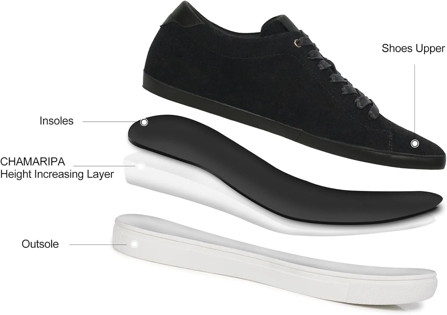 CHAMARIPA Men's Invisible Height Increasing Elevator Shoes Sneakers Lifting Shoes Taller Hidden Heel Trainers
