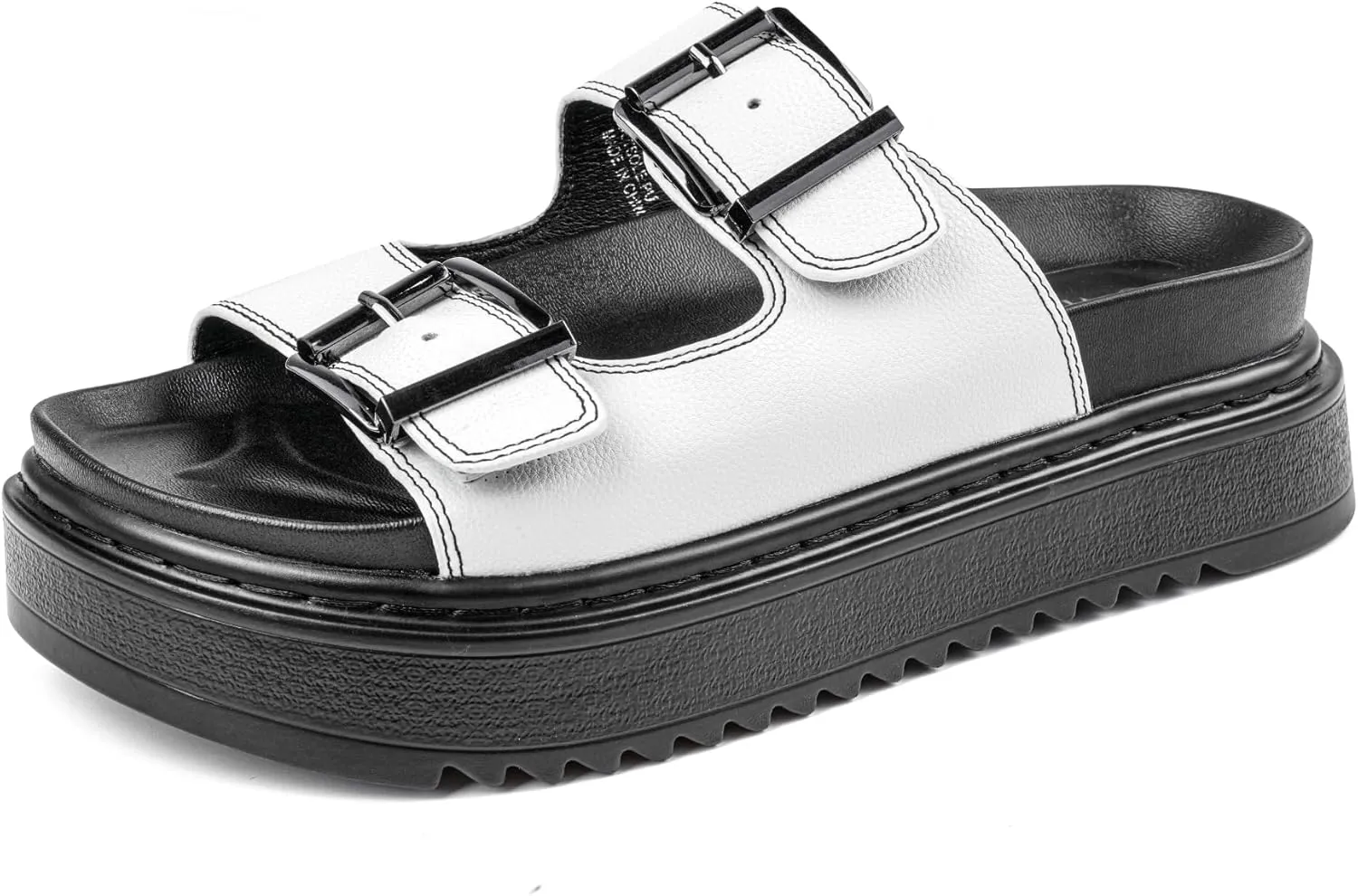 Chunky Platform Sandals for Women, Waterproof Non-Slip Rubber Sole, Adjustable Double Buckle, Arch Support Open Toe Slide Sandals, Comfortable Black Wedge Sandals for Women