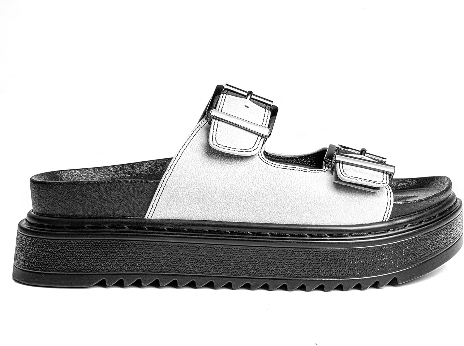 Chunky Platform Sandals for Women, Waterproof Non-Slip Rubber Sole, Adjustable Double Buckle, Arch Support Open Toe Slide Sandals, Comfortable Black Wedge Sandals for Women