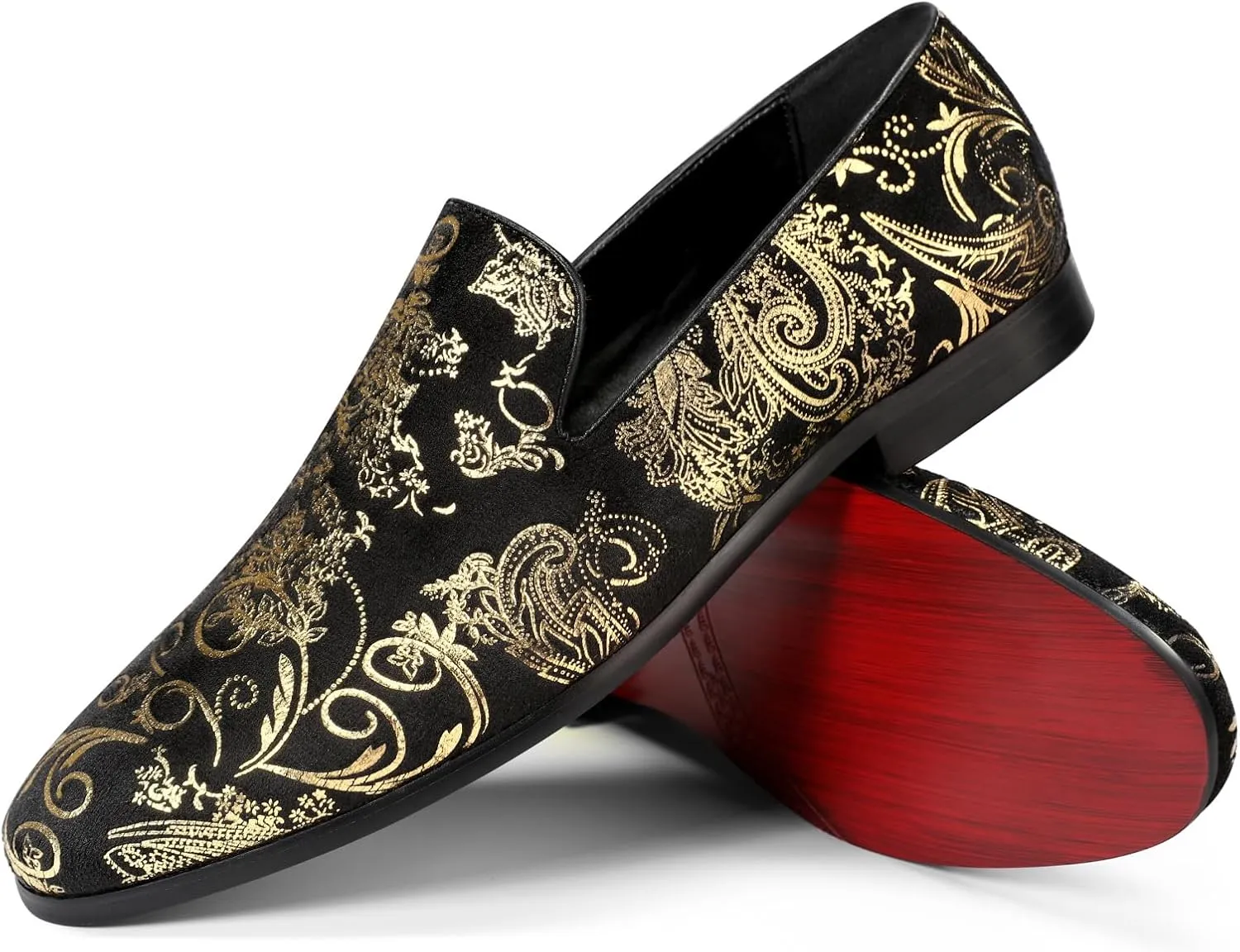 Cloudstyle Men's Vintage Dress Loafers Shoes Fashion Floral Satin Slip-On Prom Tuxedo Shoes