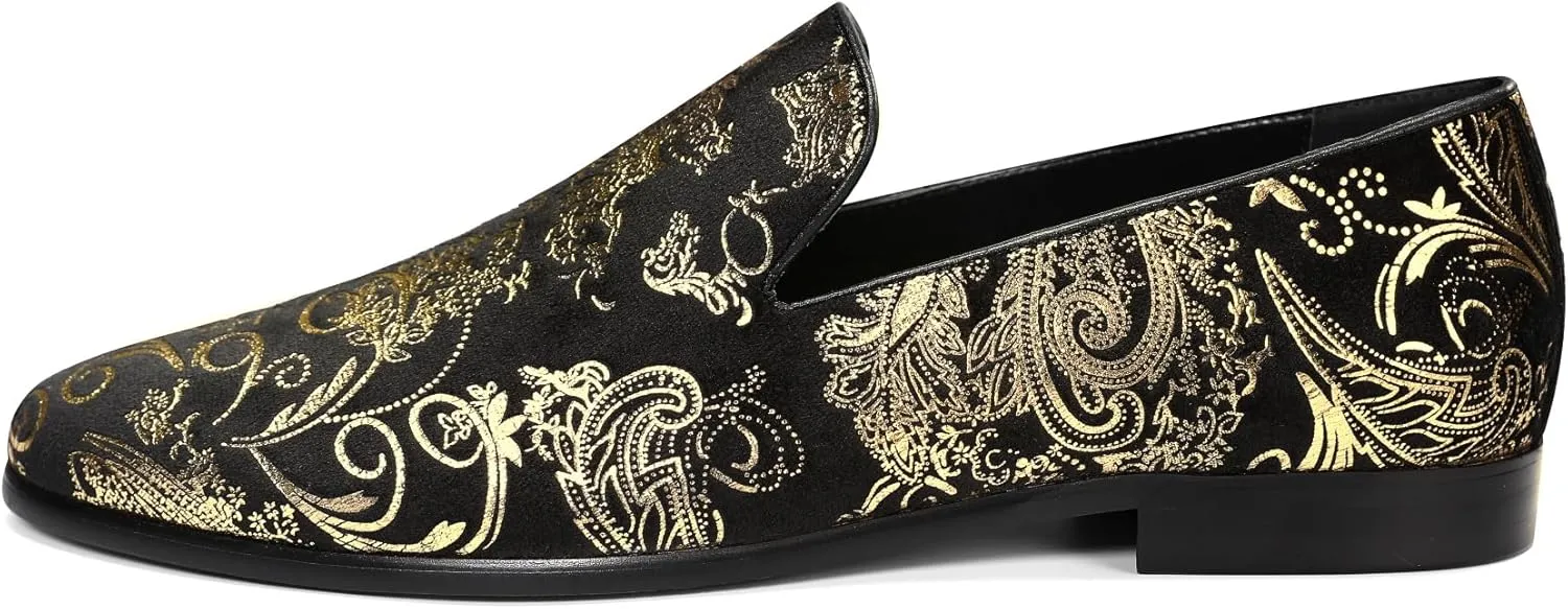 Cloudstyle Men's Vintage Dress Loafers Shoes Fashion Floral Satin Slip-On Prom Tuxedo Shoes