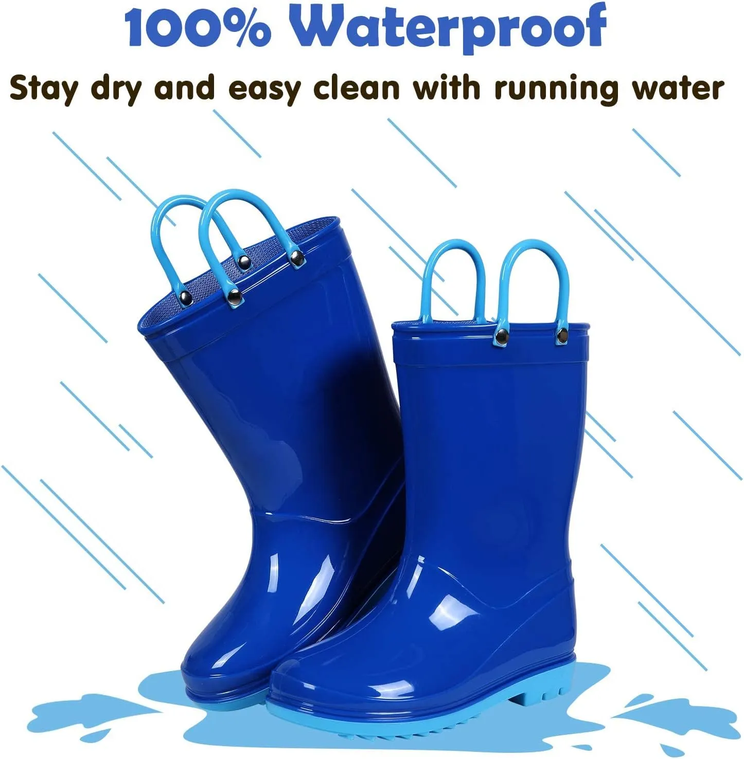 Colorxy Kids Rain Boots for Boys Girls Waterproof Toddler Rain Boots with Easy-On Handles